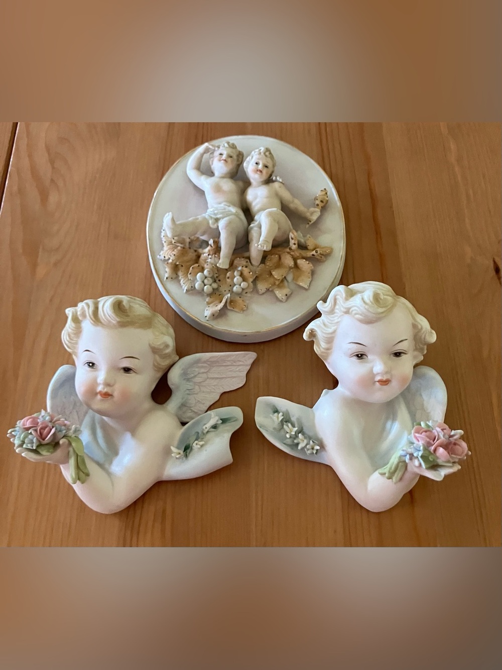 GUC Lefton Angels Cherubs & Flowers Wall Plaque Figurines Made in Japan Set of 3